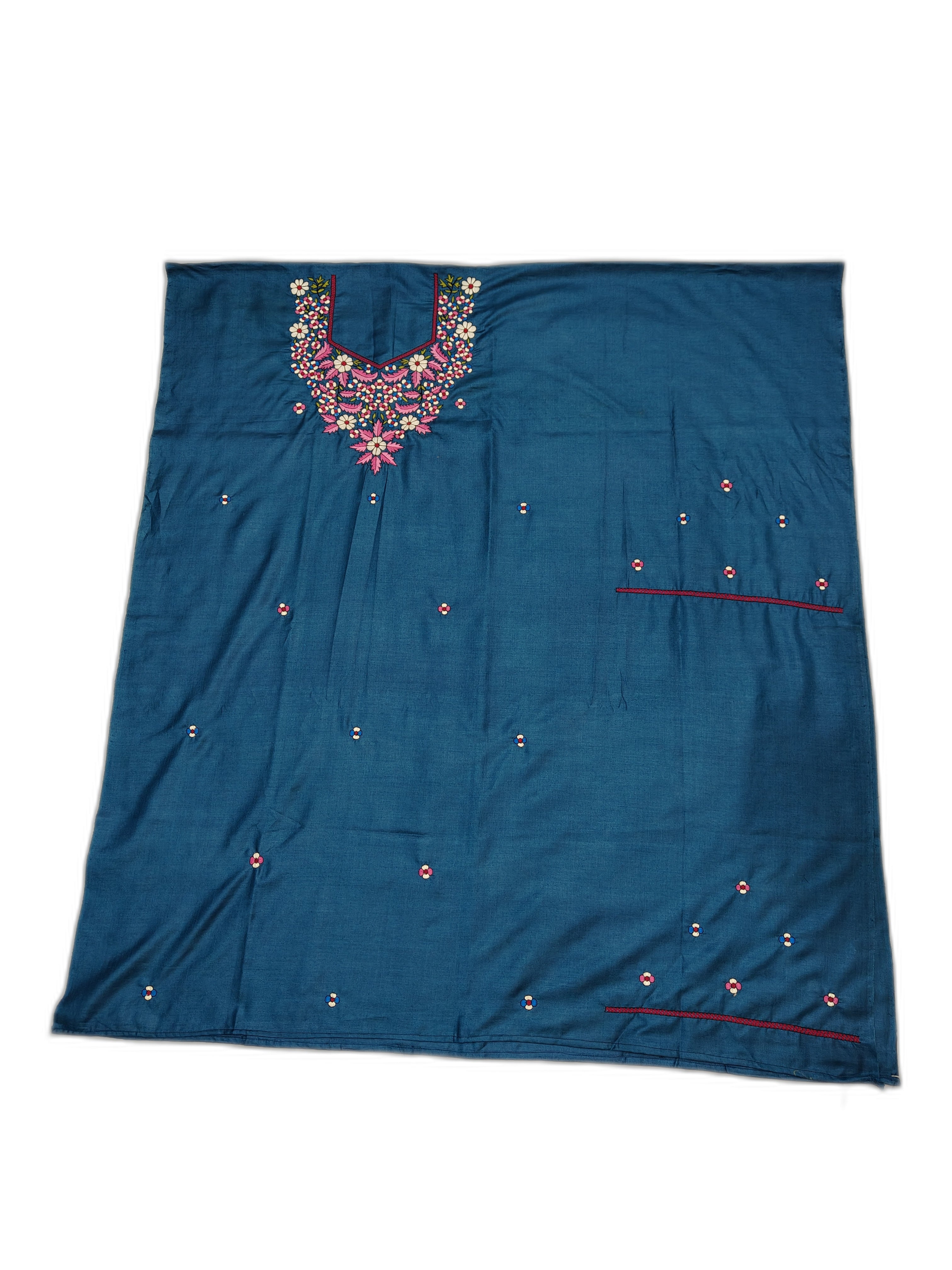 Hand-Embroidered Unstitched Kurti on Tussar Munga Silk – Teal